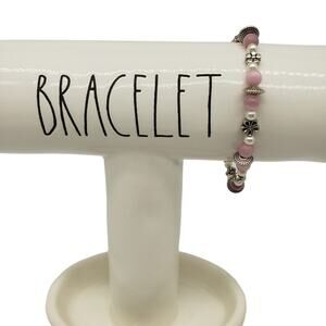 Pink and Silver Toned Charm Stretchy Bracelet
